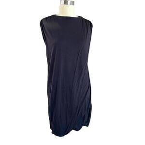 Black Jersey Bubble Hem Minidress / Beach Cover-up with Ruched Shoulder -Size 10